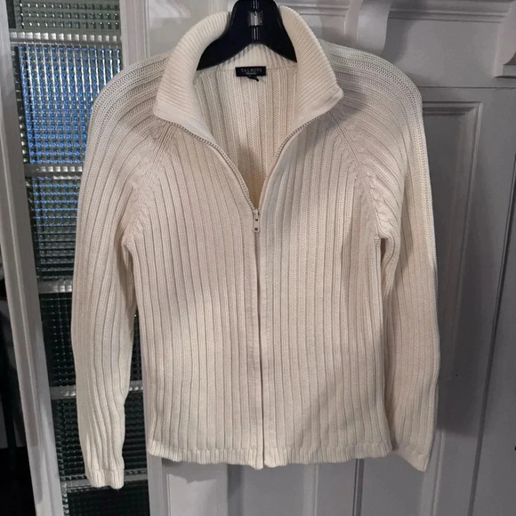 Talbots Women’s  Off White Heavy Ribbed Knit Zip Front Cardigan Sweater, Size M - Picture 11 of 11
